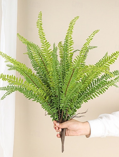  Pianta artificiale di felce renale con 21 foglie, alta 56 cm, dall'aspetto realistico, simile alla felce di Boston, con foglie verdi per decorazioni domestiche, scrivanie, matrimoni e composizioni