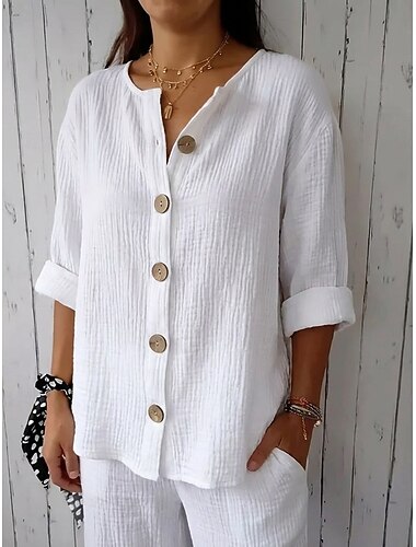  Dámské Bavlněné lněné košile prázdniny Na běžné nošení Bílá Žlutá Světlá růžová Světle modrá Léto Jaro