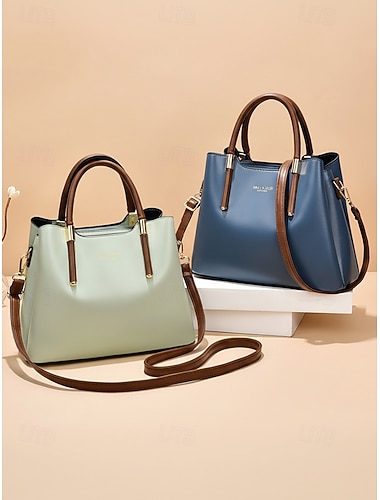  Stilig håndveske i kunstskinn for kvinner, flerfarget, justerbar skulderrem, ideell for daglig bruk, pendling, reiser og uformelle sammenkomster