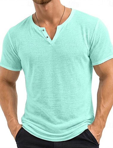  Herr T-shirt Stickad T-shirt T-tröja Kortärmad V-hals Sommar Ensfärgat Strukturerad Mode Lättvikt Grundläggande Nät Stickat Slät Ledigt Semester Gata Svart Purpur Grön Topp t-shirt för män