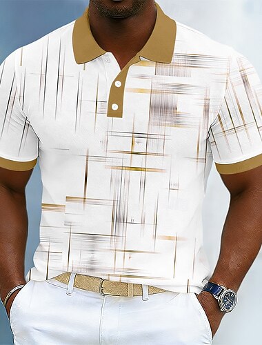 男性用 幾何学的な ハワイアンポロシャツ 半袖 ポロシャツ 襟付きシャツ カジュアル アスレイジャー デイリーウェア バケーションウェア 3Dプリント ボタン 高通気性メッシュ 春夏 ブルー パープル ブラウン