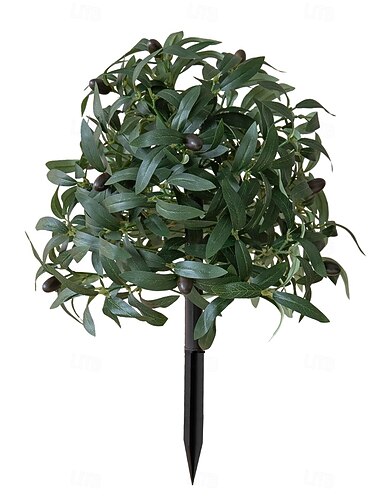  Pianta artificiale di ulivo, 50 cm di finta siepe di ulivo con paletto di sostegno, decorazione realistica per interni ed esterni, decorazione verde in stile scandinavo