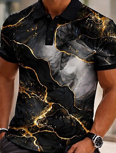  Per uomo Marmo Polo Manica Corta Magliette polo Camicie con Colletto Casual Athleisure Abbigliamento quotidiano Stampa 3D Bottoni Estate Primavera Blu Verde Nero
