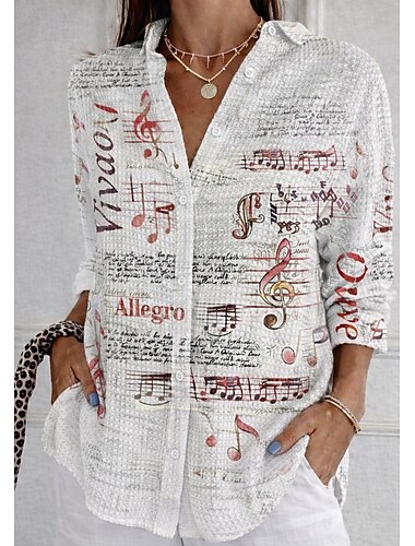  Dame Vaffelskjorte Uformell skjorte Sommertopper Grafisk Fargeblokk Abstrakt Elegant Ferie Årgang Langermet Aftæpning Lange topper Daglig utendørs Gateklær Hvit og Blå Hvit og Rosa Hvit Sommer Vår