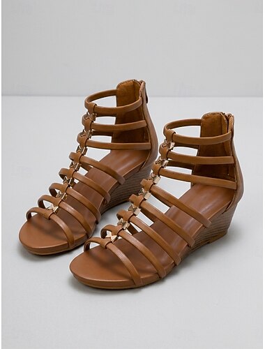  bruna damsandaler med kil – sommarskor med öppen tå och vadderad komfort, lätta modesandaler för resor, promenader, strand &vardagskläder