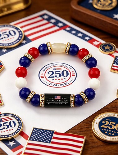  Amerika-Erbe: Armband zum 250. Jahrestag der Freiheit der Vereinigten Staaten, USA, zweihundertfünfzigster Geburtstag, rot-blau-weißes Perlenarmband, patriotisches Erinnerungsstück zum