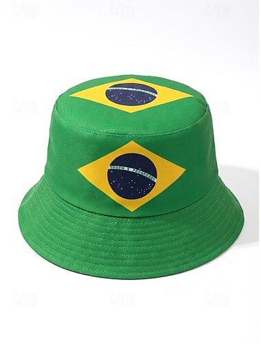  Pălărie bărbătească reversibilă din poliester, cu imprimeu cu steagul Braziliei, șapcă ușoară de fan al fotbalului pentru ziua meciului, suporteri, sporturi casual, ținute de exterior