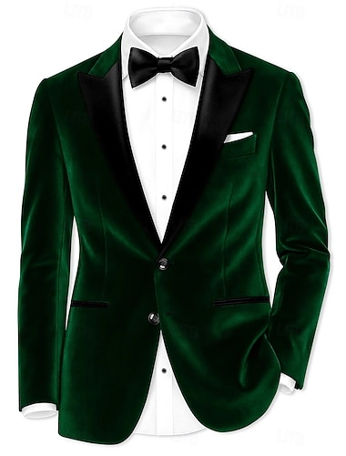  Homme Blazers en velours Col de fermeture Mode Fête Classique Couleur Unie Blazer en velours Noir Violet Vert Coupe sur mesure à boutonnage simple à 2 boutons
