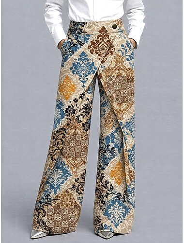  Damen Shorts aus Baumwollleinen Weites Bein Chinos Urlaub Vintage Küsten-Oma-Stil Volle Länge Mittlere Taille Grafik Paisley-Muster Abstrakt Druck Komfort Unelastisch Täglich Urlaub Straße Khaki