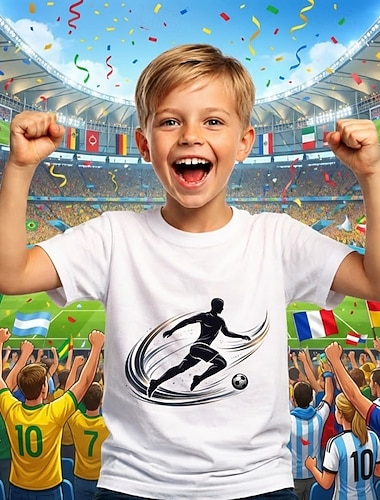  Jungen 3D Grafik Fußball T-Shirt Kurzarm 3D-Druck Sommer Frühling Sport Mode Streetwear Kinder 4-12 Jahre Rundhalsausschnitt Lässig Täglich Outdoor Normale Passform