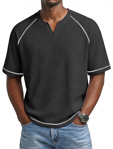  Pánské Vaflové tričko Tričko Top Krátký rukáv Do V Léto Pevná barva S texturou Módní Designové Na běžné nošení Klínové rukávy Ležérní Denní Venkovní Světle modrá Černá Světle zelená Top tričko pro
