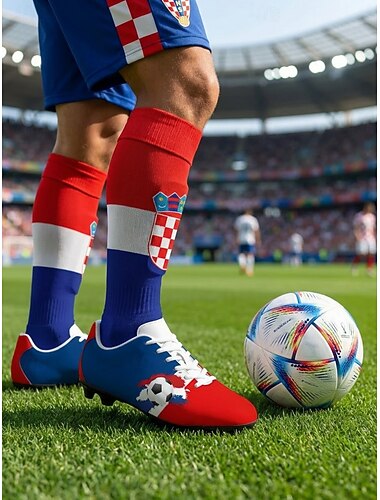  Franse voetbalschoenen voor heren met veters, rood-blauwe voetbalschoenen, voetbalschoenen in fan-stijl voor buiten, geschikt voor trainingen, wedstrijden en sport. &vrijetijdskleding