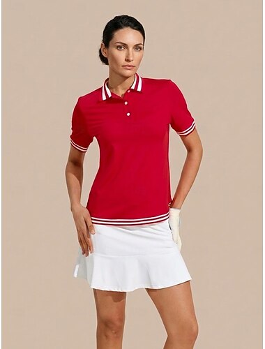  polo da donna rossa e bianca a maniche corte, top da donna, abbigliamento, outfit, abbigliamento