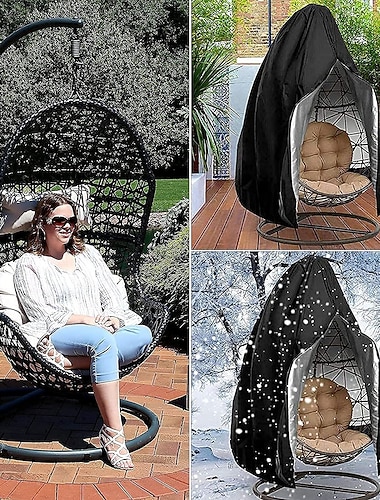  Capas para cadeiras de balanço de vime em formato de ovo com zíper, capas impermeáveis e resistentes às intempéries para cadeiras externas, capa à prova de vento para cadeiras suspensas, pretas,