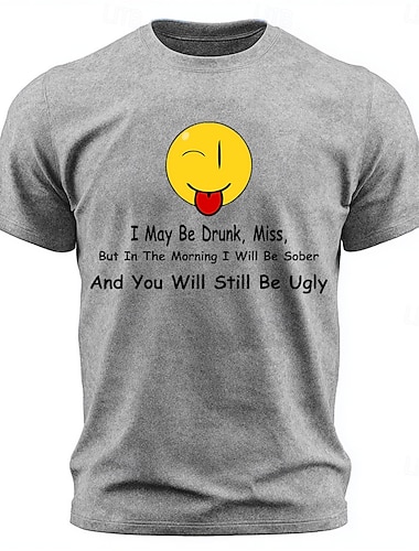  Herren-T-Shirt mit dem Aufdruck „Ich bin vielleicht betrunken, aber morgen bin ich nüchtern und du bist immer noch hässlich“ – Acid-Wash-Print, witzig, Kurzarm, normale Passform, Party, Bar,