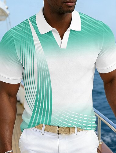  رجالي مجرد هندسي قمصان بولو هاواي كم قصير قمصان البولو V رقبة كاجوال ملجأ ملابس الرياضة مناسب للبس اليومي ملابس العطلة طباعة ثلاثية الأبعاد للربيع والصيف أزرق وردي بلاشيهغ أرجواني
