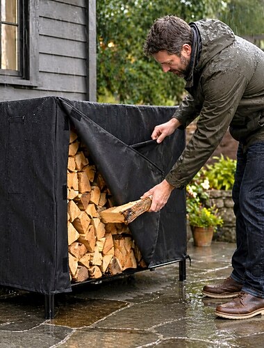  Vedskydd i kraftigt oxfordtyg för utomhusbruk, vattentätt vedskydd för eldstad eller öppen spis, förtjockat vedställsskydd i lantlig stil för utomhusförvaring