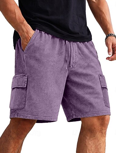  Homens Bermuda Cargo Calção 100% Algodão Shorts casuais Shorts com lavagem ácida Bolsos Cintura elástica Tecido Lavado Conforto Respirável Comprimento do joelho Casual Ao ar livre Praia Férias Moda