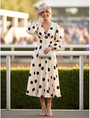  A-Linie Tee-Länge Kleid für Hochzeitsgäste Abendkleid Abiballkleider Elegant Langarm V Ausschnitt Abschlussball Formell Nadelstreifen mit Blumenmuster