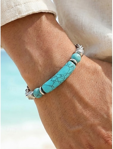  Herrenarmband im Boho-Stil aus Titanstahl und Natursteinen, mehrfarbiges Perlenarmband mit Kette – perfekt für Strandurlaub, lässige Sommeroutfits und den Alltag.