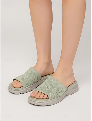  Groene slippers voor dames – ademende gebreide, comfortabele zomerslippers voor casual, thuis- en buitengebruik.