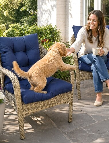  כריות כיסא גבוהות עמידות למים לשימוש פנימי וחיצוני, כריות מושב/גב מרופדות עם קשירה, כריות כיסא נוח לכל מזג אוויר