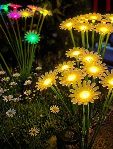  4 stk. solcelledrevne hagelys med tusenfrydmotiv, vanntette svingende stipler til hage, terrassedekorasjoner, solcelledrevne blomsterlandskapslys til fest, bryllup, camping