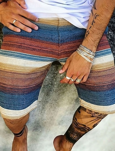  Herre Bohem Stripet Fargeblokkering Svette shorts Strandshorts Terry Shorts Medium Midje Retro / vintage Daglig Gateklær Ferie Snorer Elastisk midje 3D-utskrift Designer Klær