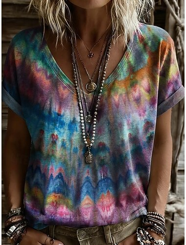  نسائي تي شيرت طباعة ورد الرسم النباتات عتيق أنيق كلاسيكي كم قصير V رقبة قمصان عادية فضفاض مناسب للبس اليومي عطلة نهاية الاسبوع أزرق أرجواني فوشيا الصيف الربيع