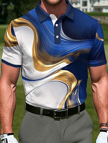  Herren Geometrisch Golf Sport-Poloshirts Kurzarm Polo-Shirts Hemden mit Kragen Lässig Athleisure Knöpfe Sommer Frühling Blau Meerblau Rote