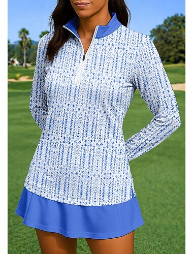  Damen Abstrakt Oberteile Sporthemd Tennis Shirt Tennistop Langarm Reißverschluss Blumen UPF50+ UV-beständig Hohe Elastizität Feuchtigkeitsableitend Atmungsaktiv Volleyball Tennis Golfspiel Hoher