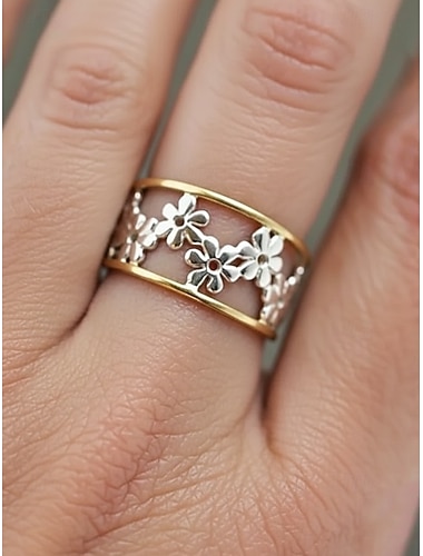  Damering i bohemsk legering med åpen ring, justerbart blomsterdesign, perfekt for strandferie, hverdagsbruk og sommertilbehør