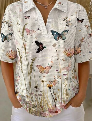  בגדי ריקוד נשים חולצת וופל חולצה קז'ואל צמרות קיץ גראפי חיה גיאומטרי וינטאג' מסוגנן ללא שרוולים חולצות רגילות קזו'אל יומי בָּחוּץ לבן חאקי קיץ אביב סתיו