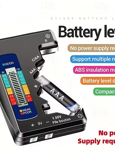  universell batteritestare, batterikontrollant för AA AAA C D 9V 1.55V knappceller, ingen strömförsörjning krävs, batterinivådetektor med färgdisplay, kompakt verktyg för batteritestning på