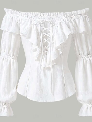  Middeleeuws Renaissance Blouse / overhemd Lange Mouwen Piraat Viking Schouderafhangend Kostuum Dames Piraat Fantasie Halloween Carnaval Prestatie LARP Ren Faire Volwassenen Blouse