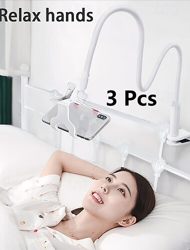  3-pakning fleksibel svanehalstelefonholder til seng - 360 graders roterende langarms mobiltelefonstativ, klipsbar festebrakett for hodegjerde, skrivebord, kjøkken, håndfri telefonstativ kompatibel med