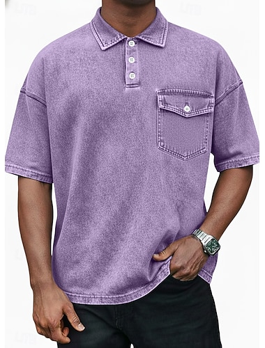  Herren Poloshirts Hemd aus 100 % Baumwolle in Säurewaschung Lässig Umlegekragen Kurzarm Mode Basic Einfarbig Knöpfe Rein Frühling & Sommer Blau Dunkel Braun Rosa Marineblau Purpur Grün Poloshirts