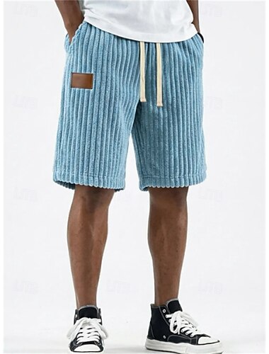  Homme Shorts Short décontracté Short en velours côtelé Avec Poches Taille Élastique Uni Texturé Confort Respirant Au dessus des genoux Occasionnel Extérieur Plage Vacances Mode Noir Blanche
