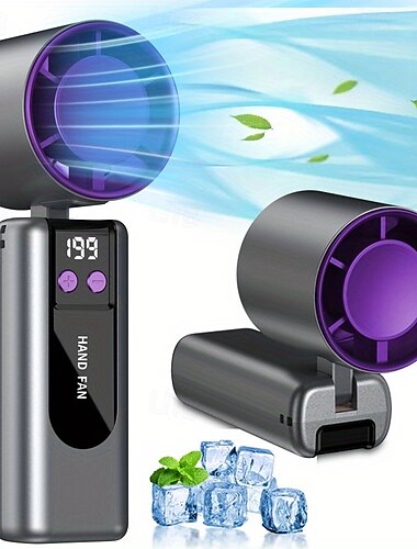 Håndholdt vifte med høy hastighet, bærbar turbinvifte med 199 vindhastigheter og LED-skjerm, 90° sammenleggbar mini-personlig vifte, USB-oppladbar kjølevifte for reise, utendørs, sminke, hjem, kontor