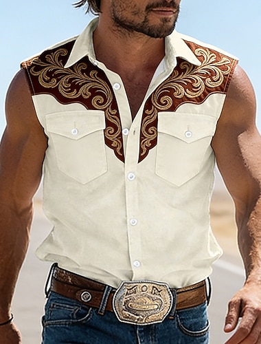  Per uomo Stampa Floreale Vintage Camicia Western Camicia da cowboy Maglietta senza maniche Senza Maniche Stile Western All'aperto Lavoro Casual Estate Primavera Collo ripiegato Stampa 3D Camicie da