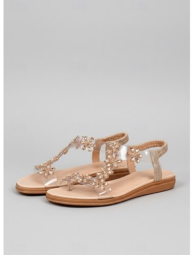  Dames sandalen met bloemenprint en strass - comfortabele casual zomerschoenen met T-band voor dagelijks gebruik en romantische dates overdag