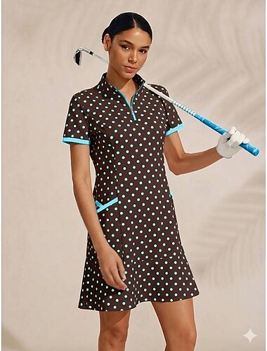  Damen Golfkleid Braun Kurzarm Kleid Damen-Golfkleidung, Kleidung, Outfits, Kleidung