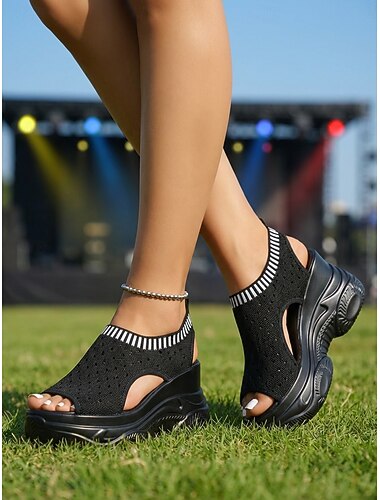  Ademende gebreide platform sandalen voor dames – sportieve zomerschoenen met dikke zool, lichtgewicht comfort voor muziekfestivals, buitenwandelingen en casual gebruik.
