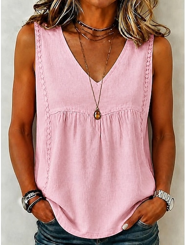  Dames Overhemd Effen Kleur Effen Bohemen Vintage Modieus Mouwloos V-hals Lange tops Casual blauw Wit Geel Blozend Roze Zomer Lente