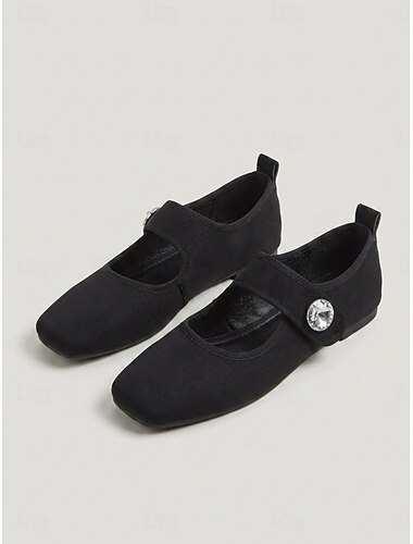  Ballerines Mary Jane vertes en faux daim pour femme - chaussures décontractées avec bride réglable à boucle ornée de strass scintillants, ballerines légères à bout carré, idéales pour les voyages et