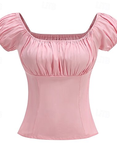  Retro Vintage Vitoriano Renascentista Blusa / Camisa Buffante Senhora Côr Sólida Estampa floral Quadrado Fantasia Mulheres Fantasia Casual / Diário feira renascentista Adulto Primavera Verão
