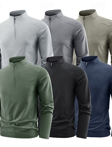  Hombre Camisa para senderismo Sudadera con un cuarto de cremallera Camiseta de rendimiento Manga Larga Escote Chino Camiseta Al aire libre Secado rápido Ligero Reductor del Sudor Transpirable