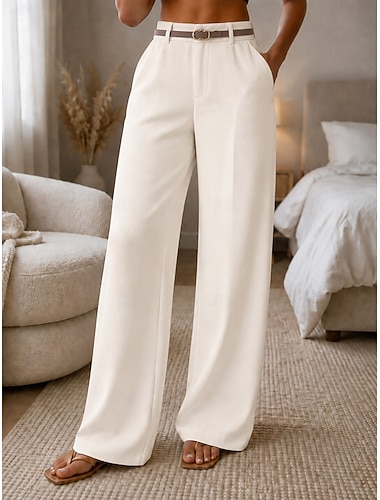  Damen Weites Bein Anzughose Hosen Hose Elegant Mode Arbeit Volle Länge Hohe Taille Komfort Täglich Geschäft Büro Schwarz Weiß Jägergrün Aprikose Sommer Frühling Herbst Winter