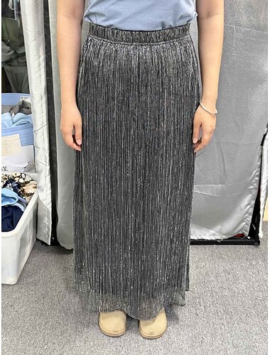  Dames Chiffon rok Elegant Maxi Hoge taille Rokken Geplooid Elastische taille Rekbaar Dagelijks Bruiloftsgast Zilver Herfst