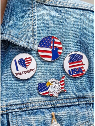  Set di spille patriottiche da donna in lega, spille per il giorno dell'indipendenza degli Stati Uniti e per il 250° anniversario, spille da bavero rosse, bianche e blu per occasioni festive, viaggi e